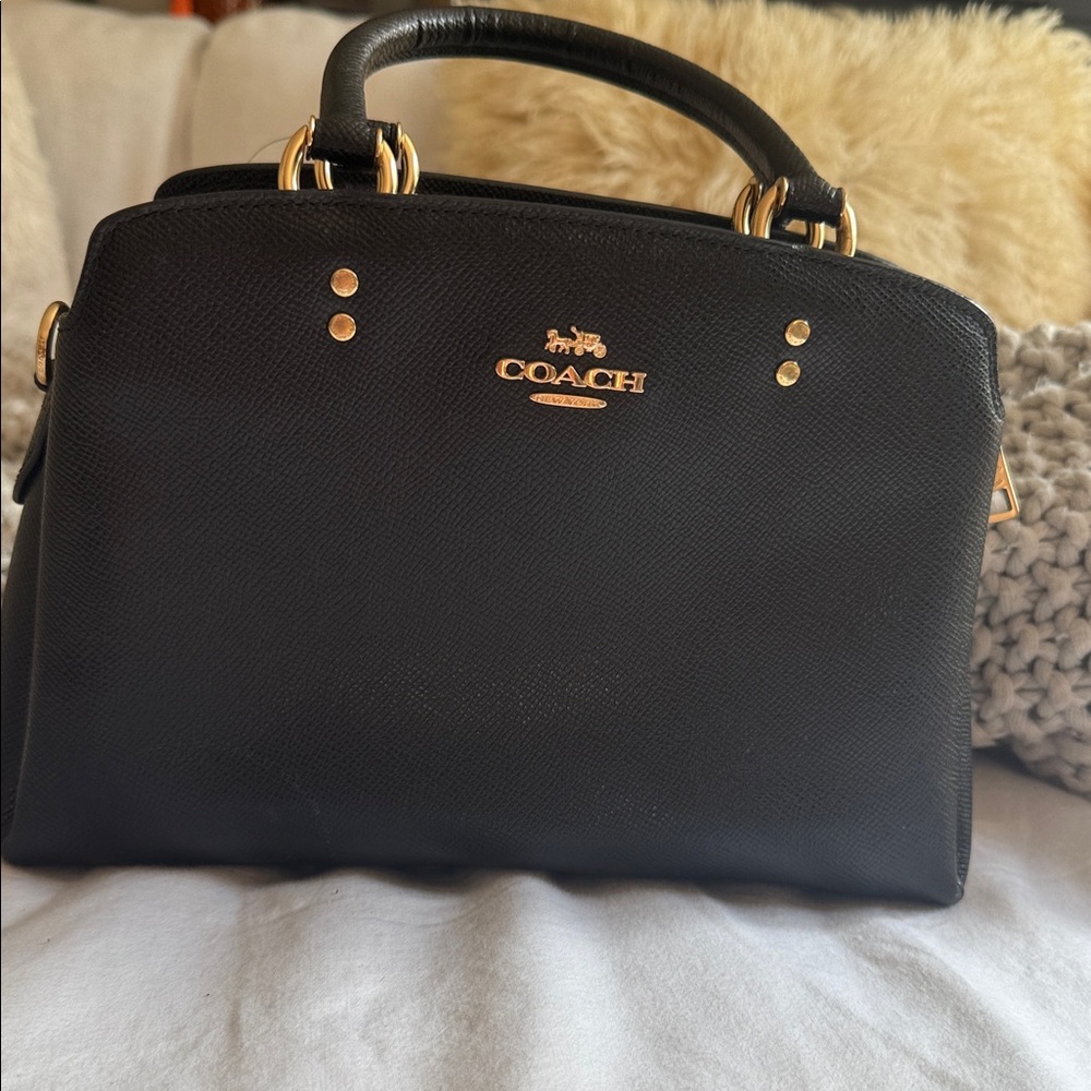 Coach Black Satchel with Gold Accents